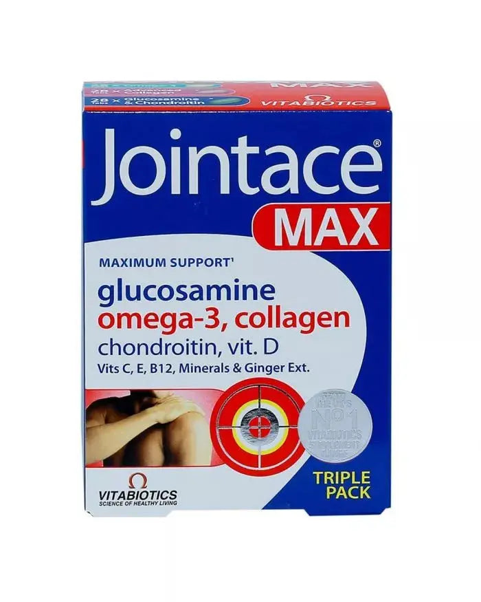Vitabiotics Jointace Max For Healthy Bone & Cartilage, Triple Pack of Omega-3 Capsules 28's + Glucosamine, Turmeric & Chondroitin Tablets 28's + Collagen Tablets 28's Vitabiotics