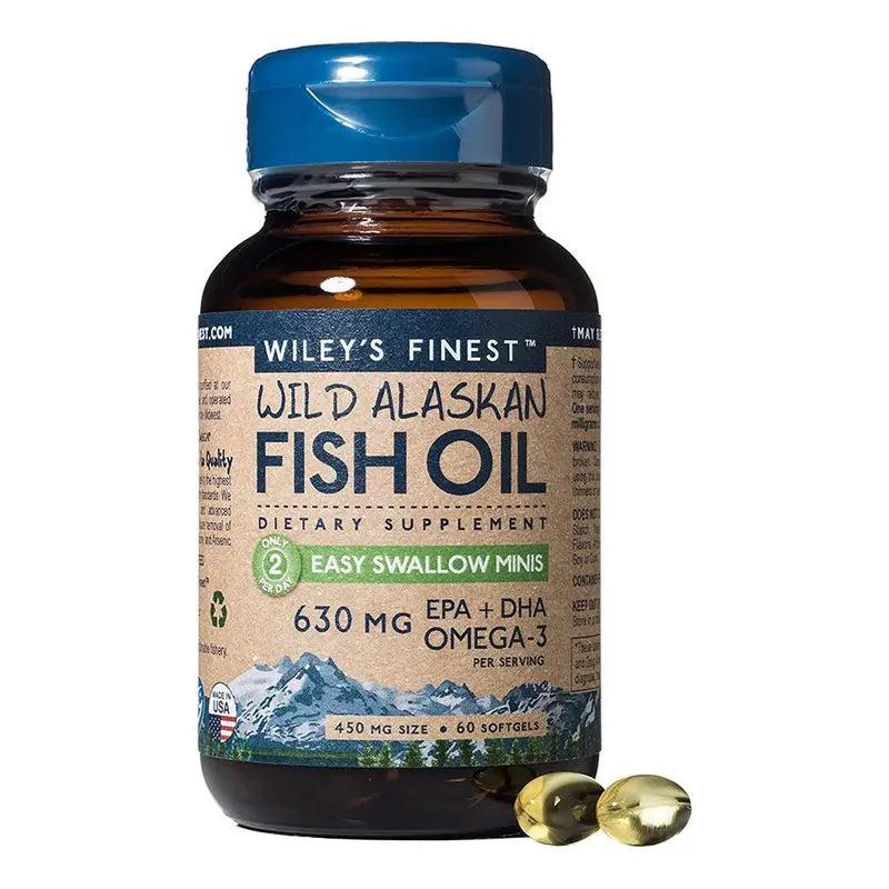 Wiley's Finest Easy Swallow Minis 630mg Omega 3 Fish Oil Supplement Softgels, Pack of 60's Wiley's Finest
