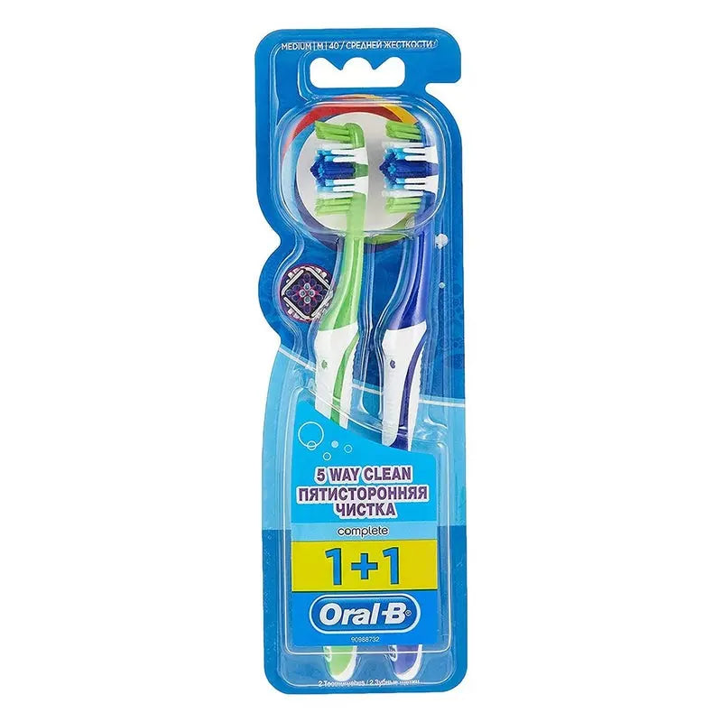Oral-B Complete 5 Way Clean 40 Medium Toothbrush, Assorted Pack of 1+1 Oral B