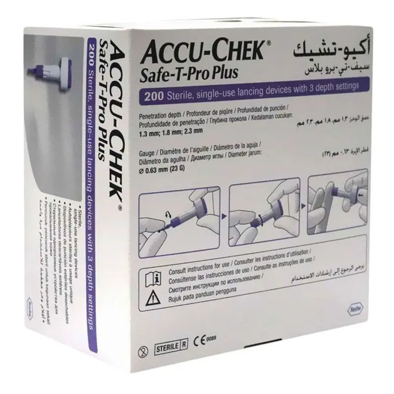Accu-Chek Safe-T-Pro Plus Sterile Single Use Lancets With 3 Depth Settings, For Neonates, Children & Adults, Pack of 200's Accu-Chek