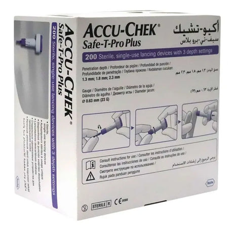 Accu-Chek Safe-T-Pro Plus Sterile Single Use Lancets With 3 Depth Settings, For Neonates, Children & Adults, Pack of 200's Accu-Chek