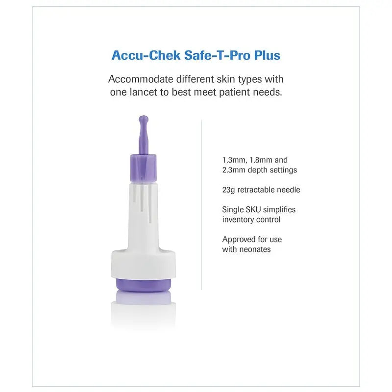 Accu-Chek Safe-T-Pro Plus Sterile Single Use Lancets With 3 Depth Settings, For Neonates, Children & Adults, Pack of 200's Accu-Chek