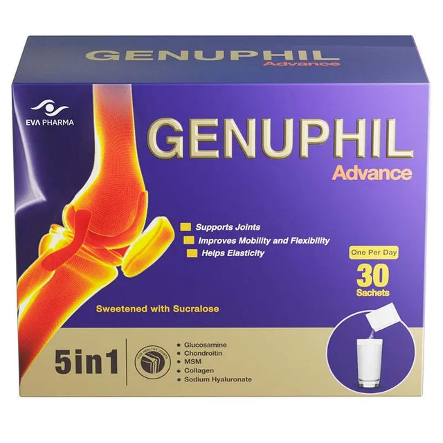 Eva Pharma Genuphil Advance 5-In-One Oral Powder Sachets For Healthy Joints, Pack of 30's Eva Pharma