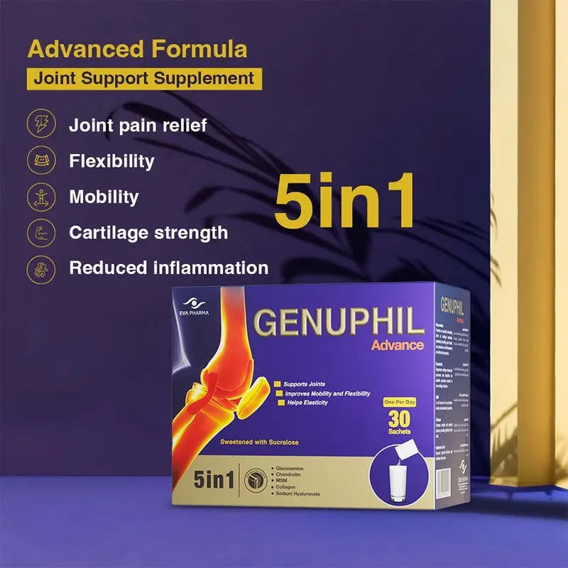 Eva Pharma Genuphil Advance 5-In-One Oral Powder Sachets For Healthy Joints, Pack of 30's Eva Pharma