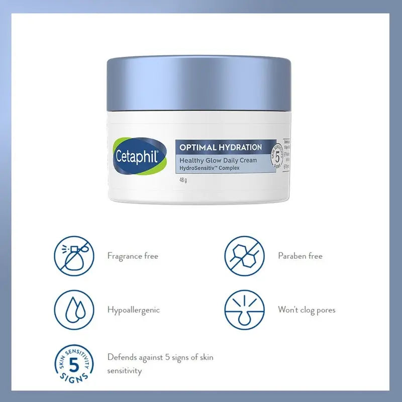 Cetaphil Optimal Hydration Healthy Glow Daily Moisturizing Cream For Dry or Dehydrated Skin 48g Cetaphil