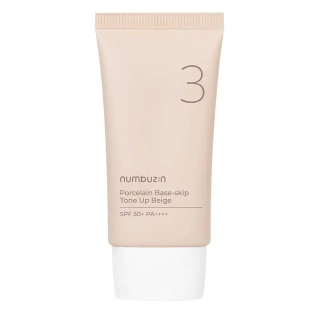 Numbuzin No 3 Porcelain Base Skip Tone Up SPF50+ PA+++ Tinted Sunscreen - Beige Color 50ml Numbuzin