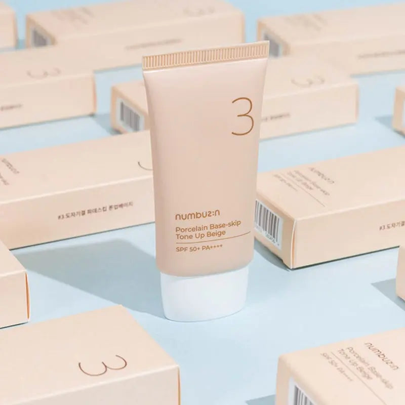 Numbuzin No 3 Porcelain Base Skip Tone Up SPF50+ PA+++ Tinted Sunscreen - Beige Color 50ml Numbuzin