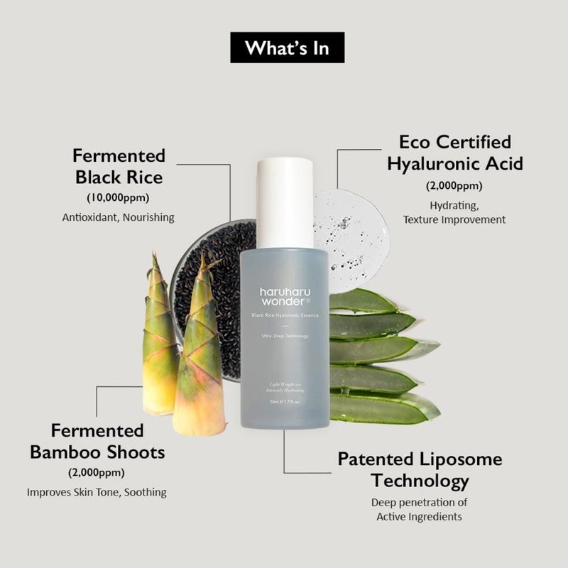 Haruharu Wonder Black Rice Hyaluronic Acid Essence Face Serum For Oily To Combination Skin 50ml Haruharu Wonder