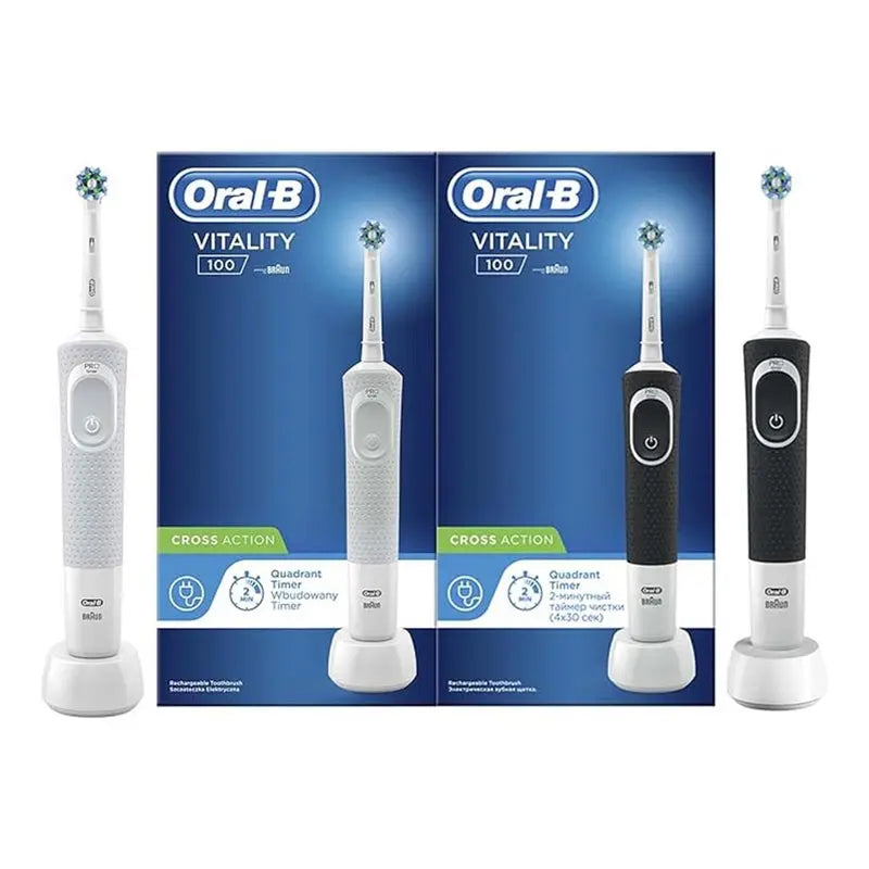 Braun Oral B Vitality 100 Cross Action Electric Rechargeable Toothbrush D100.413.1 - Black & White, TWIN PACK Braun