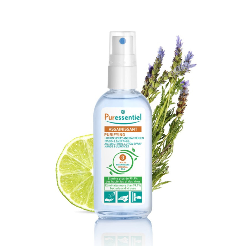 Puressentiel Purifying Antibacterial Lotion Spray Hands & Surfaces with 3 Essential Oils 80ml