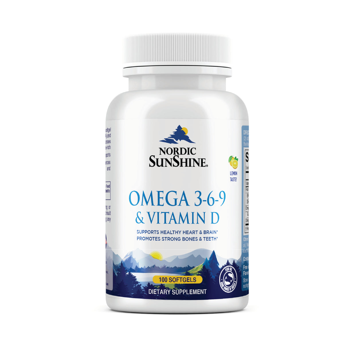 Nordic Sunshine Omega 3-6-9 688mg + Vitamin D3 25mcg, Hormone Support, Lemon Flavor - 100 Softgels