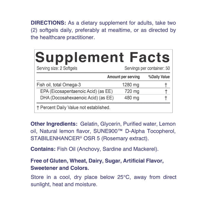 Nordic Sunshine High Potency Omega-3 1280mg - Heart, Brain, Joint & Skin Support, Triple Strength - 100 Softgels