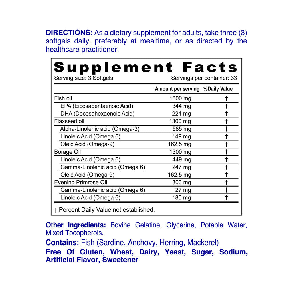 Nordic Sunshine Fish Flax & Borage 3-6-9 with Primrose Oil – 100 Softgels