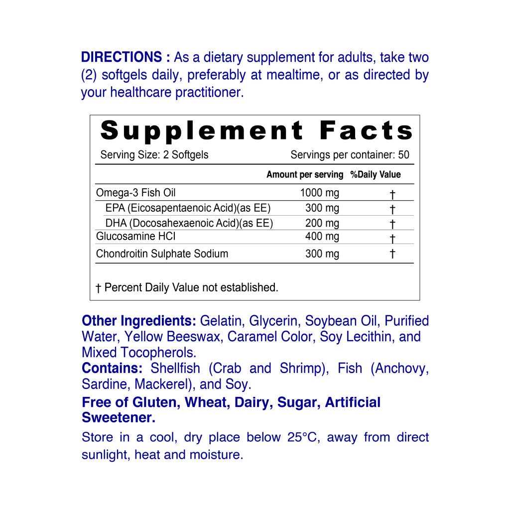 Nordic Sunshine Omega 3 Joint Health With Glucosamine & Chondroitin - 100 Softgels
