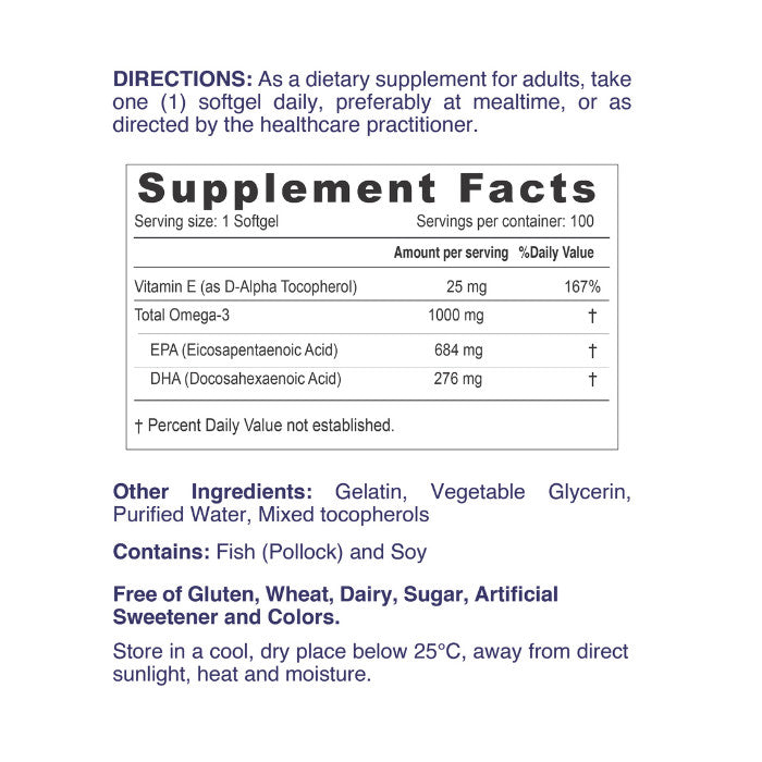 Nordic Sunshine Ultra Concentrated Omega-3 1000mg with Vitamin E, Heart, Brain & Immunity Support – 100 Softgels