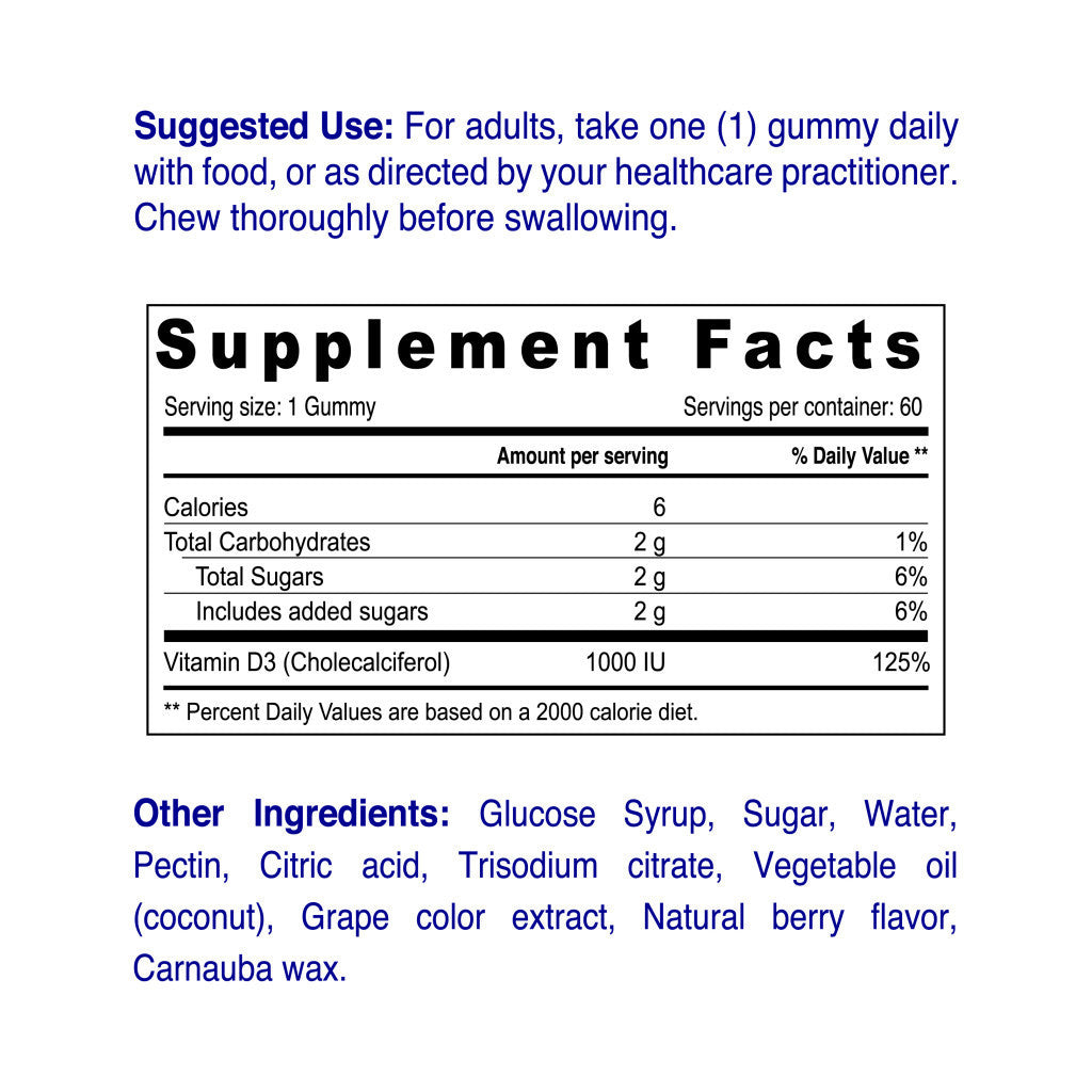 Nordic Sunshine Vitamin D3 1000 IU Gummies – Bone Strength, Immune Support & Gelatin-Free Formula – 60’s