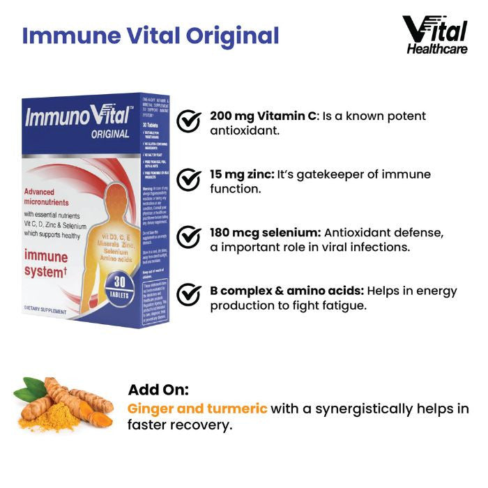 Vital Healthcare Immuno Vital, Vitamins, Zinc and Antioxidants - 30 Tablets
