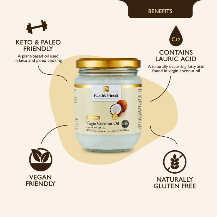 Earth’s Finest Organic Virgin Coconut Oil, 100% Pure, Cold-Pressed, Unrefined, No Additives or Chemicals, 200ml