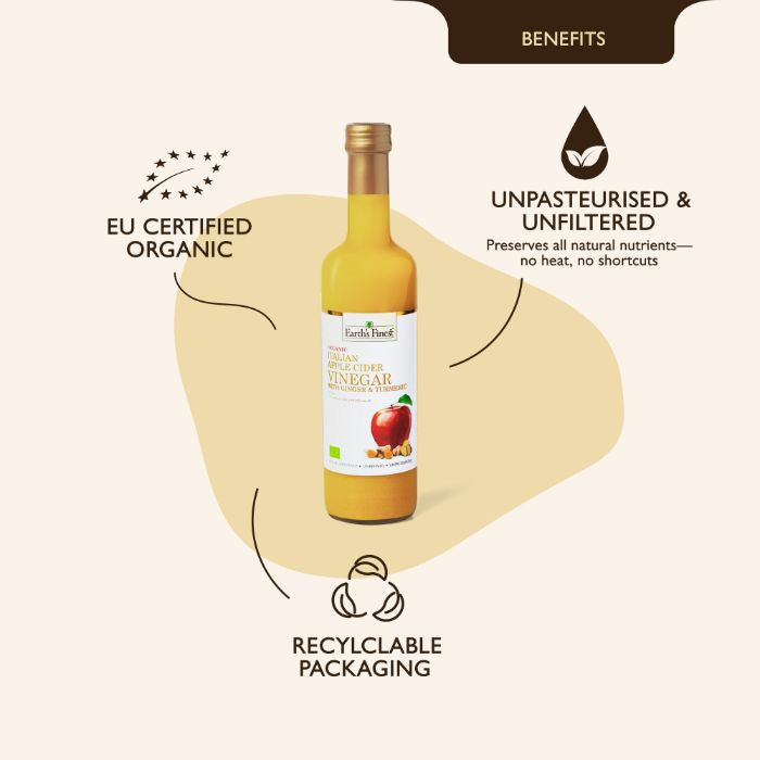 Earth’s Finest Organic Apple Cider Vinegar with Ginger & Turmeric, Unfiltered, Raw and Natural, 500ml
