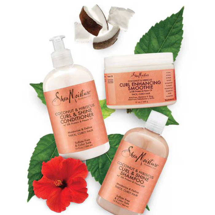 Shea Moisture Coconut and Hibiscus Curl & Shine Shampoo Sulphate Free Cleanser for Curly and Thick Hair 384ml
