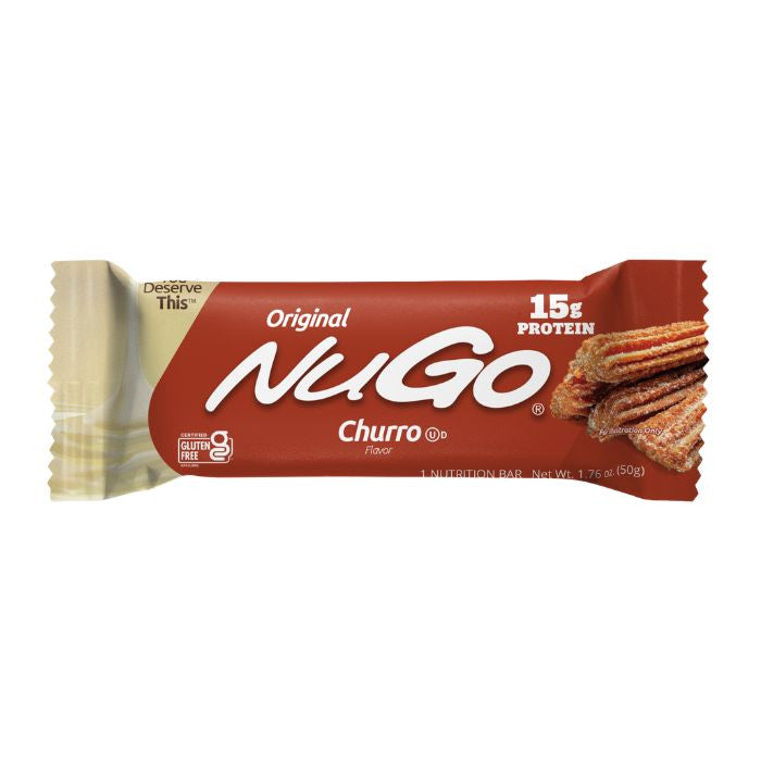 NuGo Original Churro Protein Bar 50g, 15g Protein, Gluten Free, Cinnamon Crunch Yogurt, Pack of 15 pcs