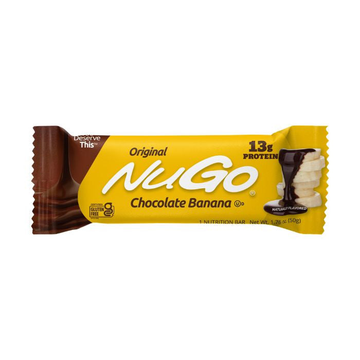 NuGo Original Banana Chocolate Protein Bar 50g, 13g Protein, Gluten Free, Real Milk Chocolate Snack, Pack of 15 pcs