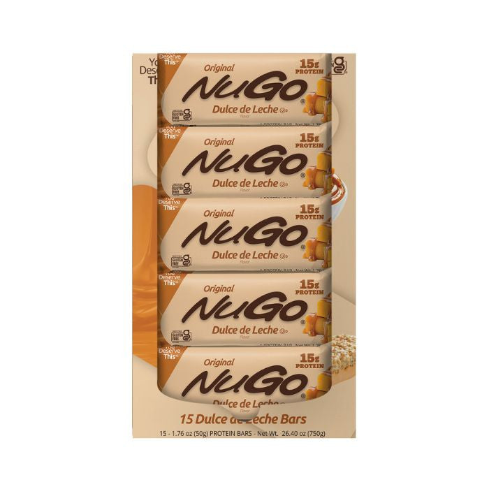 NuGo Original Dulce De Leche Bar 50g,15g Protein, Gluten Free Caramel-Inspired Crunchy Snack, Pack of 15 pcs