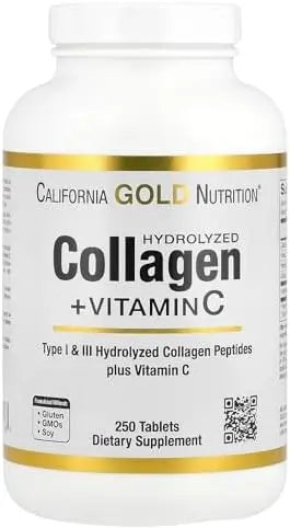 California Gold Nutrition Collagen Peptides Plus Vitamin C Dietary Supplement 250 Tablets California Gold Nutrition