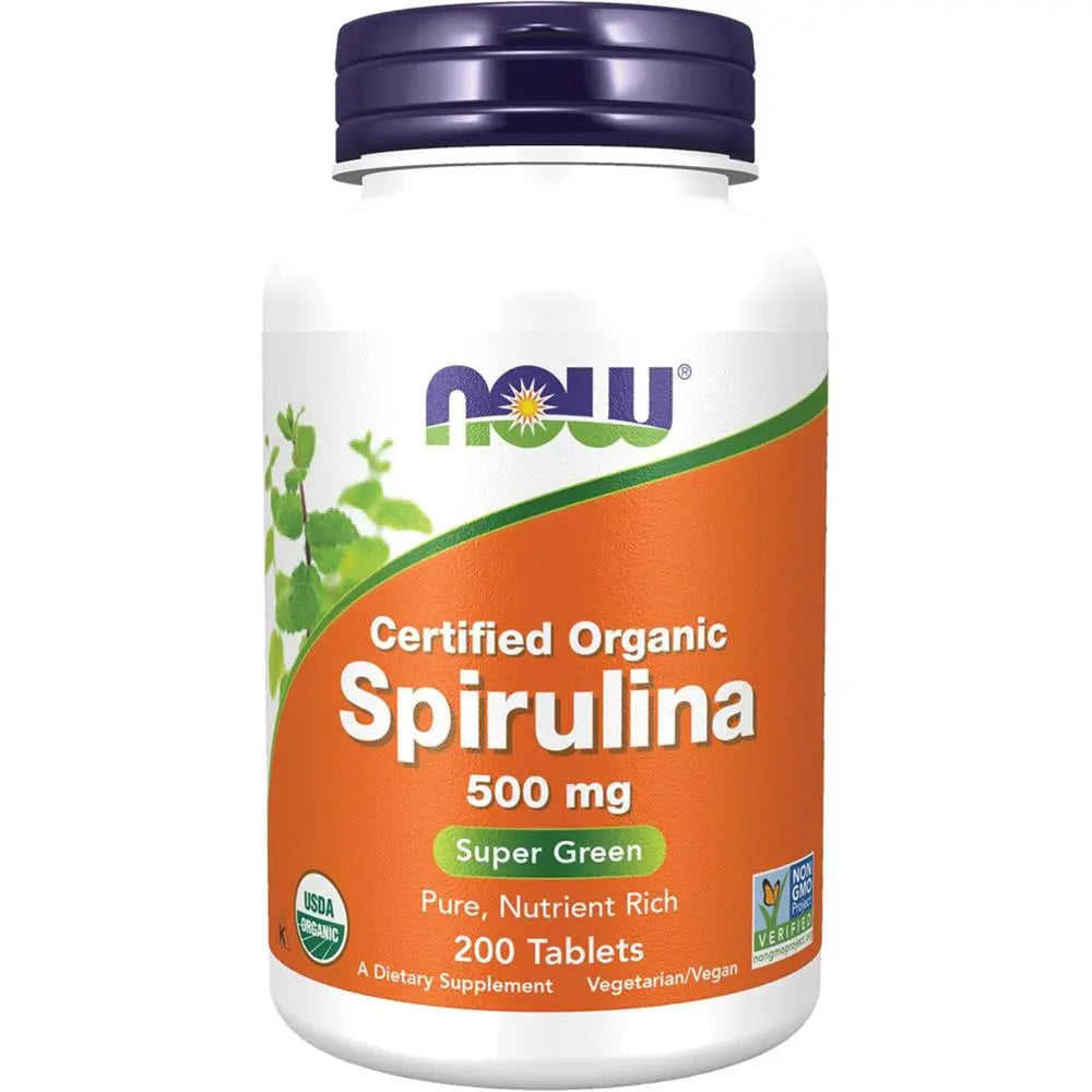 Now Organic Spirulina 500mg Antioxidant Tablets For Overall Health & Wellness, Pack of 200's Now