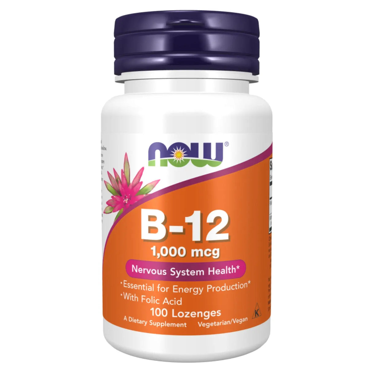 Now B-12 1000 mcg Lozenges With Folic Acid For Energy Production & Healthy Nervous System, Pack of 100's Now