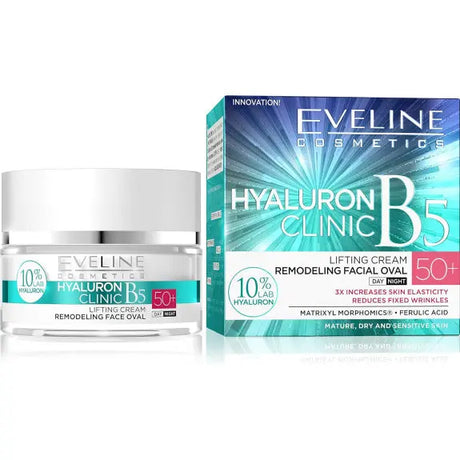 Eveline Cosmetics Hyaluronic Clinic B5 Day And Night Lifting Cream, Spf 50+, Remodeling Facial Oval 50ml Eveline
