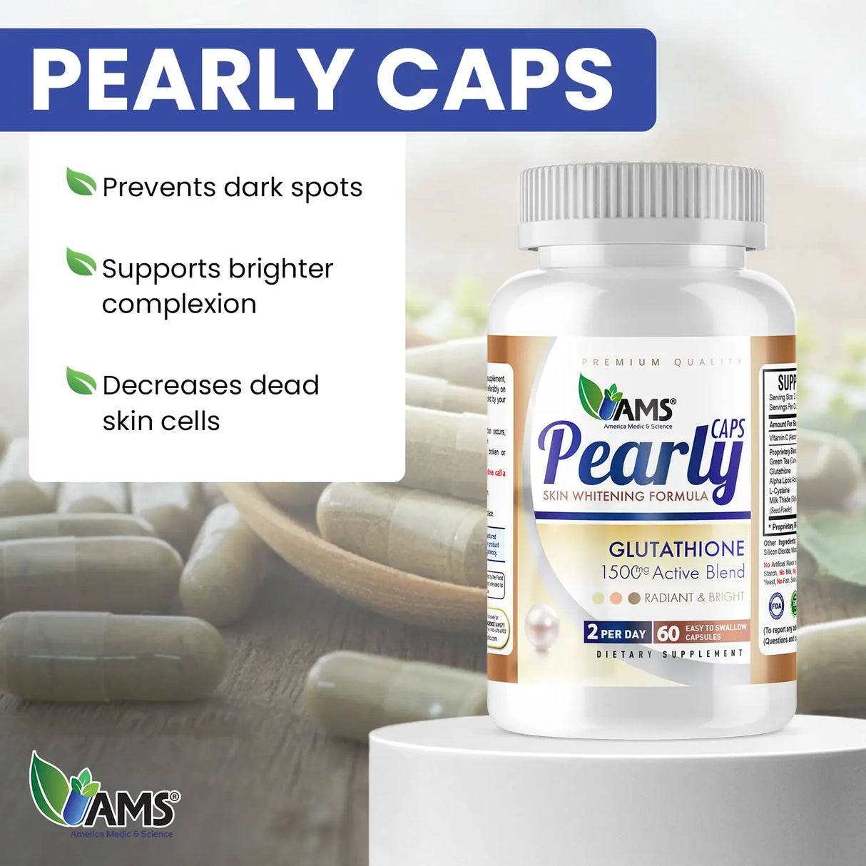 AMS Pearly Skin Glutathione Supplement 60 Capsules AMS