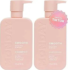 MONDAY HAIRCARE Smooth Shampoo + Conditioner Bathroom Set (2 Pack) 12oz Each for Frizzy, Coarse, and Curly Hair, Made from Coconut Oil, Shea Butter, & Vitamin E, 100% Recyclable Bottles monday haircare