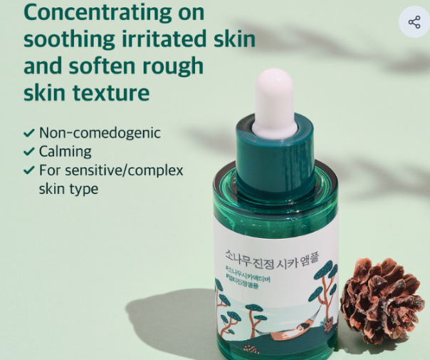 Round Lab Pine Calming Cica Ampoule - Soothing Serum with Cica & Pine Leaf Extract for Redness Relief and Skin Barrier Repair 30 ml