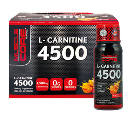 Muscle Core L-Carnitine Liquid 4500mg 89ml, Energy and Fat Metabolism Support, 12 Bottles