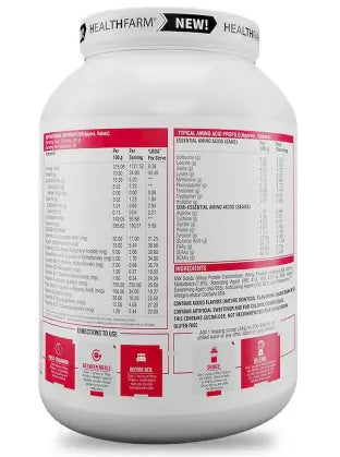 Healthfarm 100% Whey Protein Plus Powder, Strawberry Pound Cake Flavour 2kg - 55 Servings Healthfarm