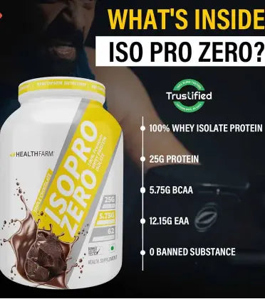 Healthfarm ISO Pro Zero Whey Protein Isolate Powder, Triple Chocolate 2kg - 62 Servings Healthfarm