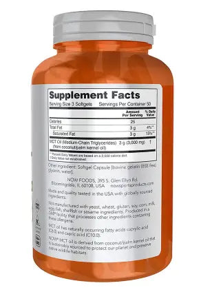 Now Sports MCT Oil 1000mg Softgel For Weight Management, Pack of 150's Now
