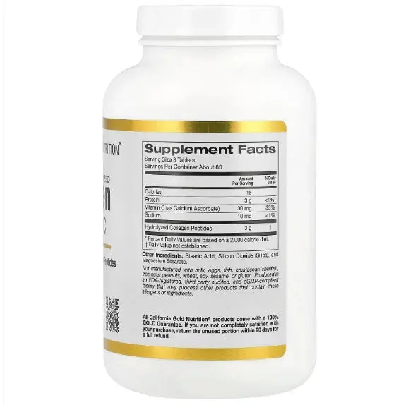 California Gold Nutrition Collagen Peptides Plus Vitamin C Dietary Supplement 250 Tablets California Gold Nutrition