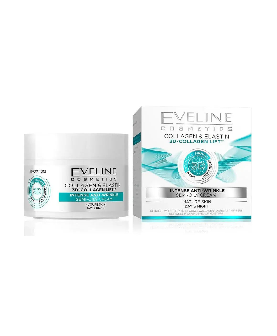Eveline Cosmetics 3D-Collagen Lift Cream, Infused With Collagen And Elastin, Firms Mature Skin, 50Ml Eveline