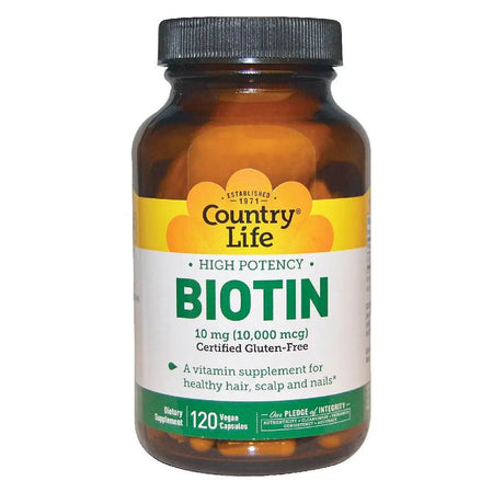Country Life Biotin 10 mg Gluten-Free Vegan Capsules For Hair, Scalp & Nails, Pack of 120's Country Life