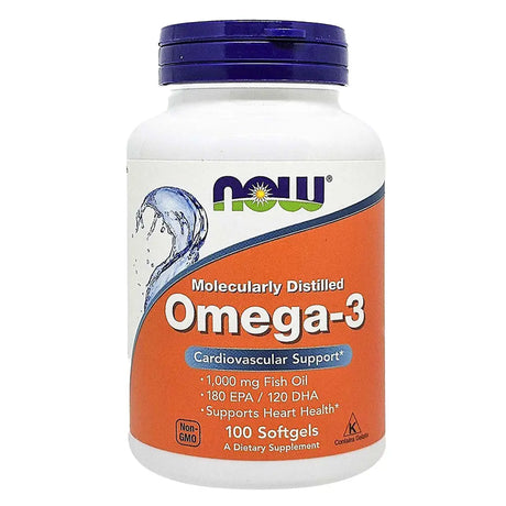 Now Omega 3 1000mg 180 EPA / 120 DHA Fish Oil Supplement Softgels, Pack of 100's Now