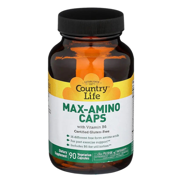 Country Life Max-Amino With Vitamin B6 Vegetarian Capsules For Muscle Recovery, Pack of 90's Country Life