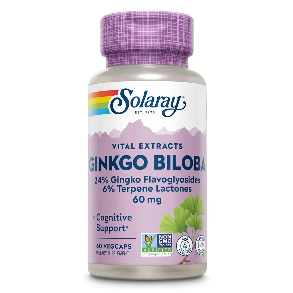 Solaray Ginkgo Biloba Leaf Extract 60mg Veg Capsules For Cognitive Support, Pack of 60's Solaray