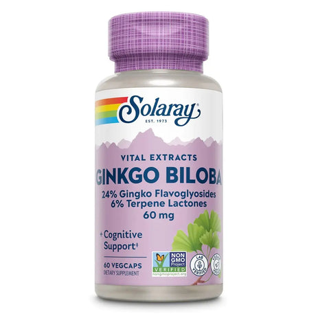 Solaray Ginkgo Biloba Leaf Extract 60mg Veg Capsules For Cognitive Support, Pack of 60's Solaray