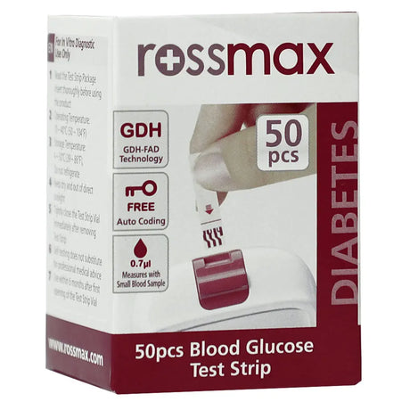Rossmax HS200 Blood Sugar Test Strips For Diabetes Management, Pack of 50's Rossmax