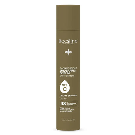 Beesline Radiant Bright Vitamin C Enriched Fast Dry Underarm Serum Hair, Aluminum Free Antiperspirant Deodorant - Delays Shaving 150ml Beesline