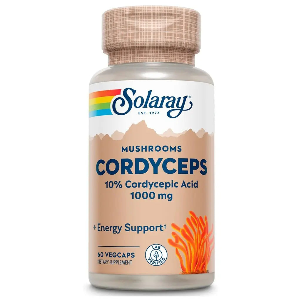 Solaray Mushrooms Cordyceps 10% Cordysepic Acid 1000mg Veg Capsules For Energy Support, Pack of 60's Solaray