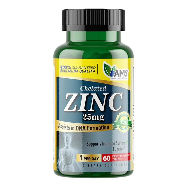 AMS Chelated Zinc 25 mg Tablets For Immunity Support, Pack of 60's AMS