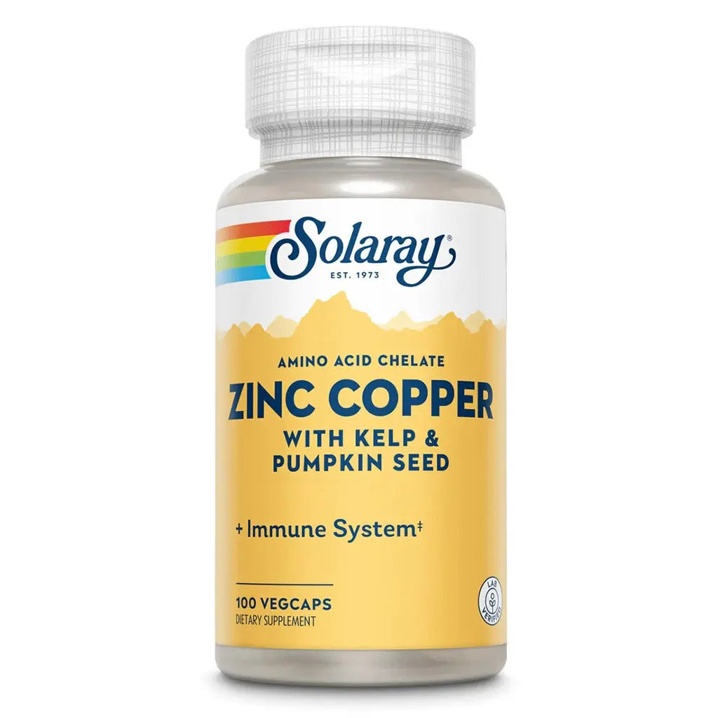 Solaray Amino Acid Chelate Zinc Copper Veg Capsules With Kelp & Pumpkin Seed For Healthy Immune System, Pack of 100's Solaray